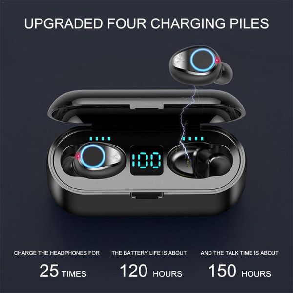 

headphones & earphones tws bluetooth wireless headphone 9d stereo sports v5.0 led waterproof earbuds headsets with dual microphone