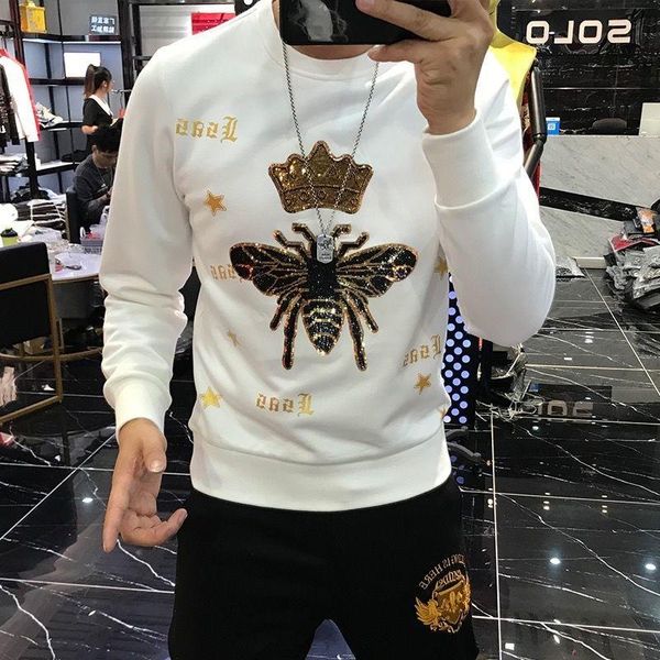 

men's hoodies & sweatshirts men hoodie o-neck sequin printing casual fashion pure cotton hoody trend pullover, Black