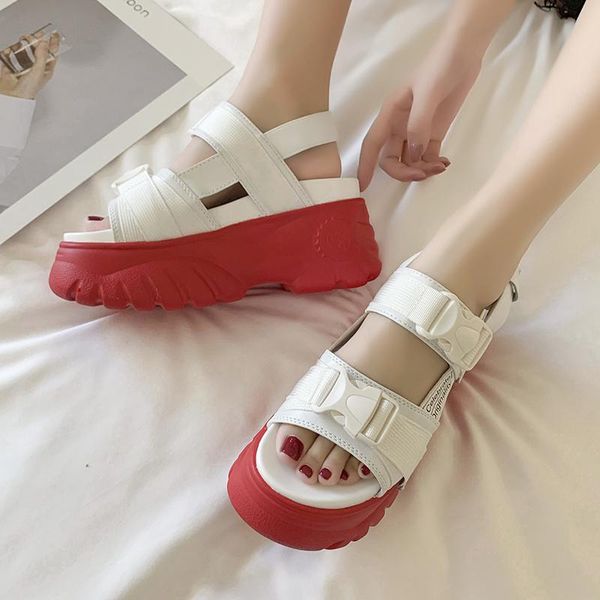 

sandals platform wedge women shoes summer thick sole concise open toe black white sandalias mujer