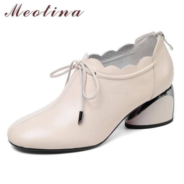 

dress shoes meotina high heels women natural genuine leather strange style heel zipper round toe pumps ladies fall size 41, Black