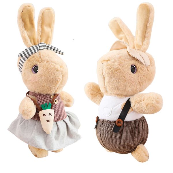 

girl cute plush little white rabbit doll prent sping pillow on bed