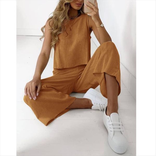 

yiciya linen cotton suit, womenpant sleeveless casual wear, round neck shirt and slacks, 3xl two piece jogging set 2, White