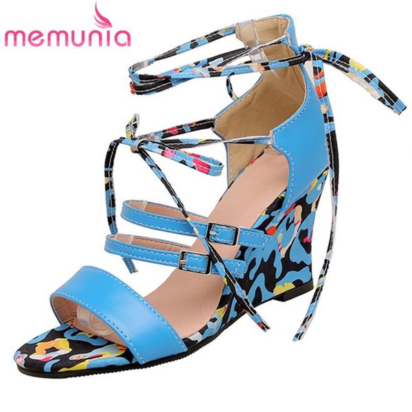 

memunia 2021 new arrive high heels wedges shoes women sandals hollow out buckle cross tied summer casual shoes woman sandals, Black