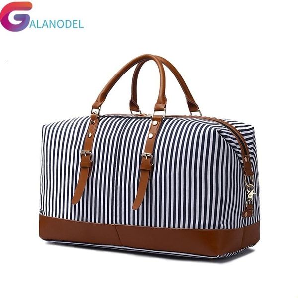 

duffel bags large-capacity fashion canvas m341 bag for women carry on weekender overnight over sized blue strips