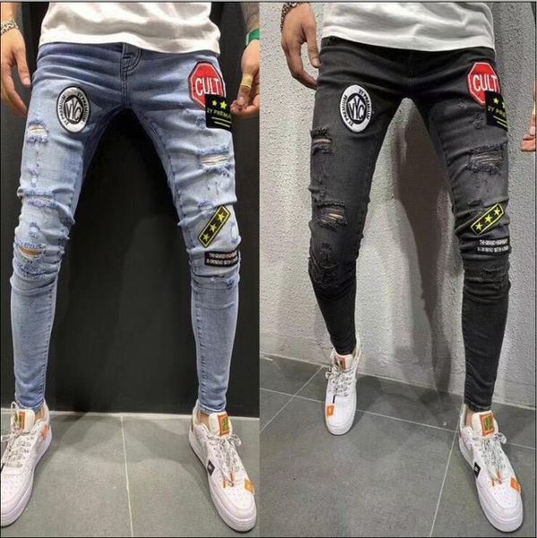 

explosive badges europe and america men's jeans fjn054 new elastic slim feet men jean nice gift give you, Blue