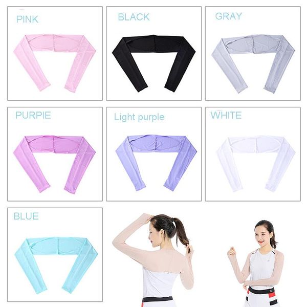 

elbow & knee pads l cooling shawl arm sleeves uv protection sun protector with finger hole for women golfing riding outdoor activities bn99, Black;gray