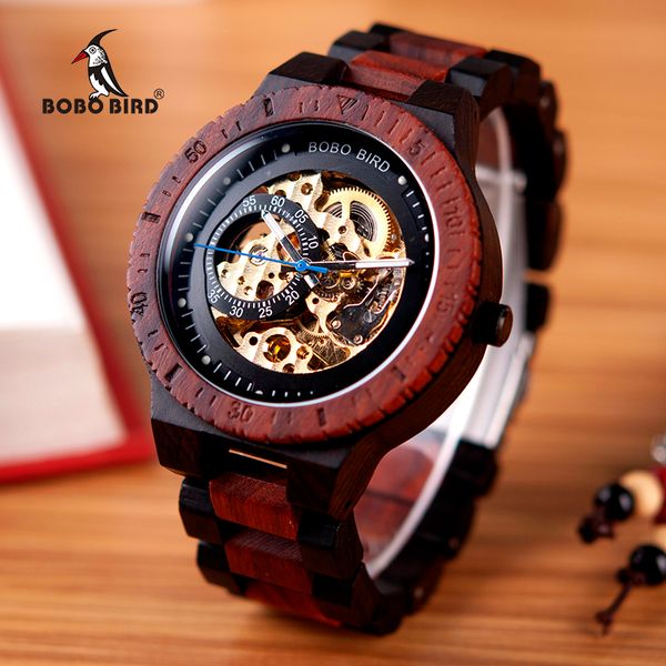 

bobo bird wooden mechanical watch men relogio masculino big mens watches brand luxury timepieces erkek kol saati w-r05 210310, Slivery;brown