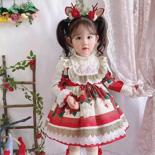 

girl's dresses customized spanish girls' autumn winter christmas children's lolita princess high-end catwalk aramex, Red;yellow