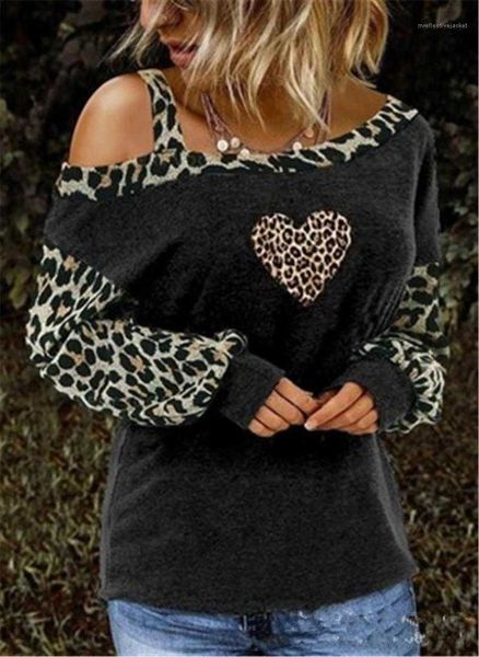

women's t-shirt tee designer female round neck streetwear casual tshirt women leopard panelled fashion heart-shaped pattern long s fh4, White