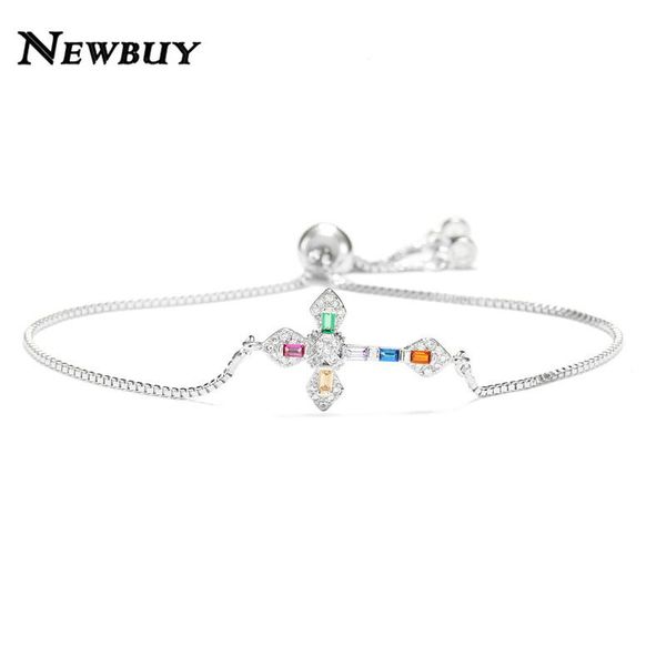 

charm bracelets mafisar 2021 fashion rainbow cz zirconia cross bracelet for women girl gold chain christian jewelry gift, Golden;silver