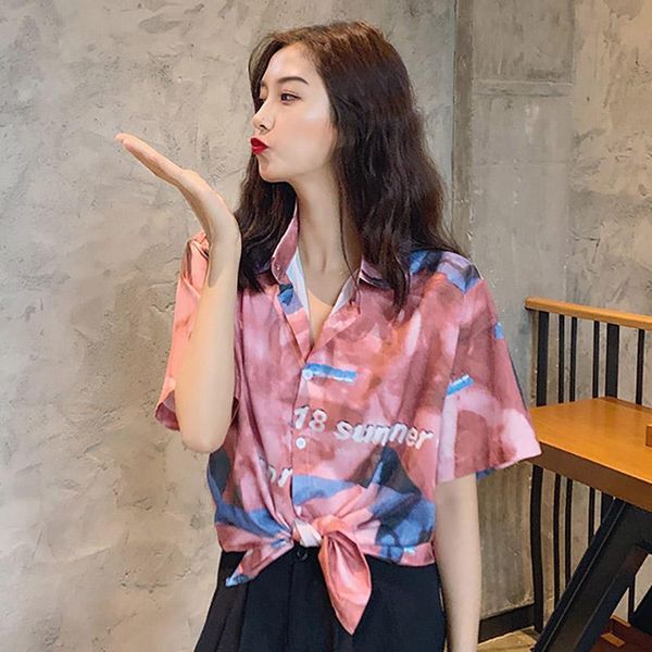 

women street wear retro blouse summer elegant ladies short sleeve shirts shirt letter print loose, White