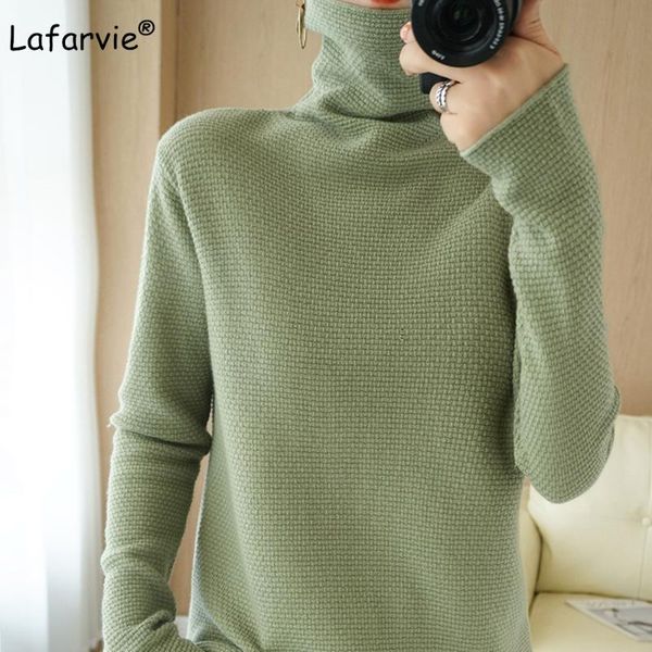 

lafarvie wool turtleneck woman sweater pullover female 2021 winter clothing green plus size full sleeve pull loose knit jumper, White;black