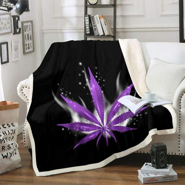

blankets leaf fleece throw blanket for sofa bed couch plush chic smoky leaves sherpa purple