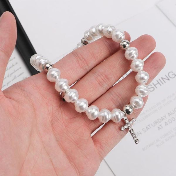 

chokers korean vintage white irregular simulated pearl necklace jewelry rhinestone cross crystal pendant classic choker for women, Golden;silver