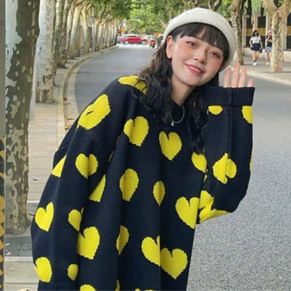 

women's sweaters winter style sweet love sweater female korean preppy round neck loose pullover women clothes, White;black
