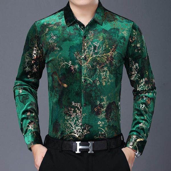 

men's casual shirts autumn plus size green velvet mens red dresses large clothing flowers velour fathers blouse winter flann, White;black