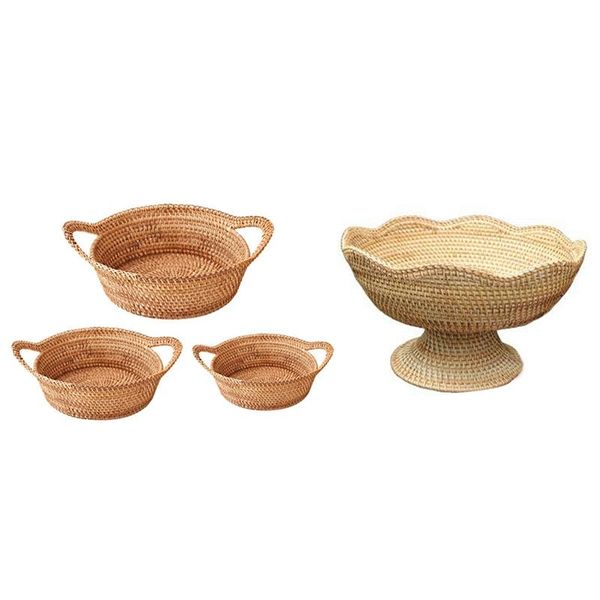 

storage baskets 3pcs rattan basket autumn vine rounded & 1x vietnam high foot tray rural large