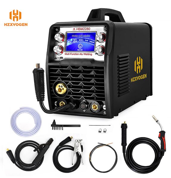 

hzxvogen mig welder 220v lcd stick tig welding machine weld aluminum 200a hbm2280 gas gasless mag tag arc mma with 35-50 plug wp26v torch mb