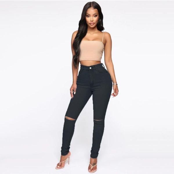 

women's jeans ripped women high waist skinny pants stretch large size s-6xl, Blue