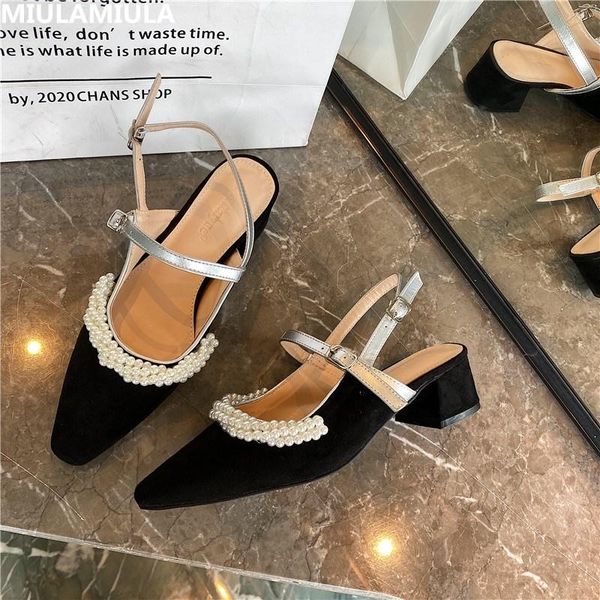 

dress shoes miulamiula brand design 2021 autumn elegant pearl square heels buckle strap lady pumps chunky mary jane retro party casual, Black
