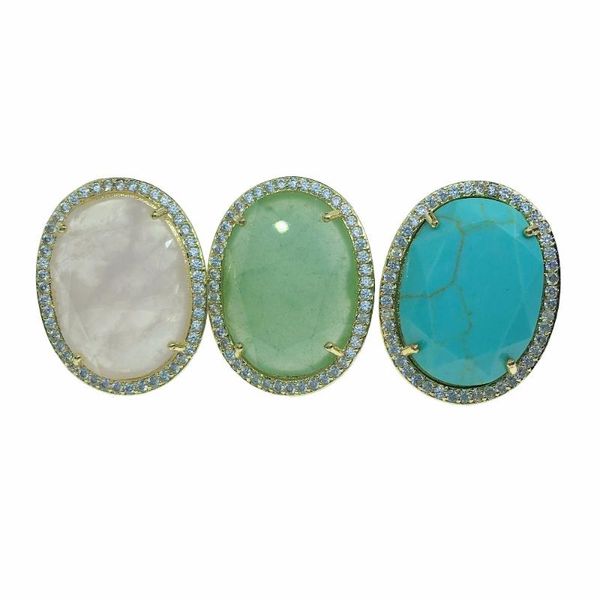 

wedding rings retro reiki healing quartz women party natural stone turquoises crystal opal agates adjustable cuff, Slivery;golden