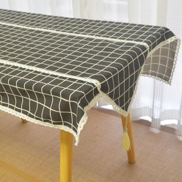 

table cloth rectangle printed black lattice linen cotton tablecloth tassel lace runner home christmas wedding party decors