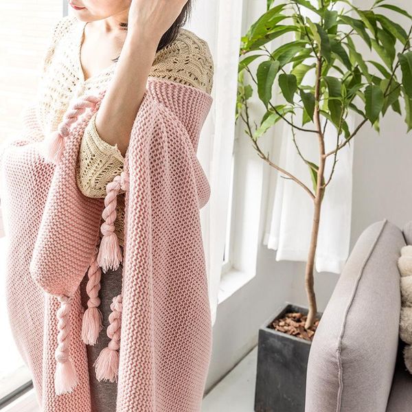 

blankets nordic solid tassel blanket, knitted leisure decorative sofa, blanket