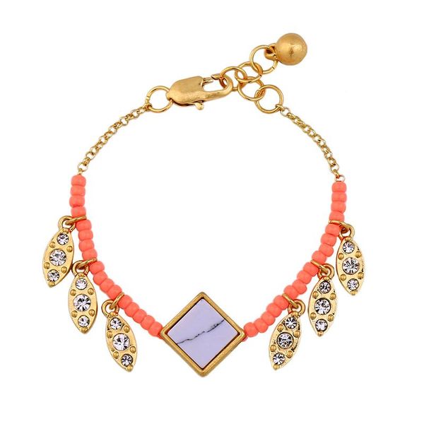

charm bracelets bulk price women fashion jewelry synthetic stone bracelet for geometric leaf pendant gold color, Golden;silver