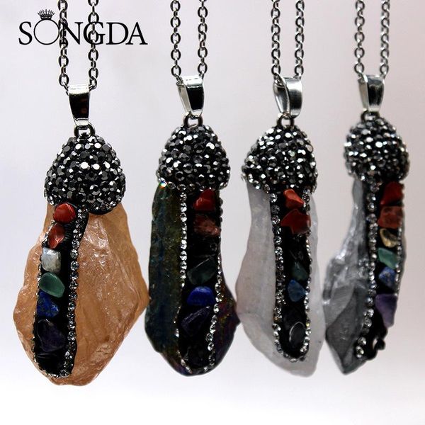 

chains 1pcs fashion irregular raw ore necklace natural stone amethysts multicolor crystal zinc alloy chain women jewelry gift 2021, Silver