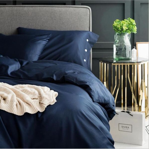 

bedding sets el style bedclothes navy blue silky duvet cover king  size 4pcs solid color sheet bedspread cotton bed