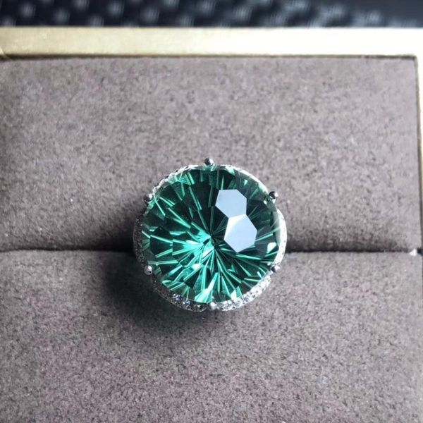 

cluster rings natural green crystal ring, beautiful, latest grinding process, clean, 925 silver, customizable size number, Golden;silver