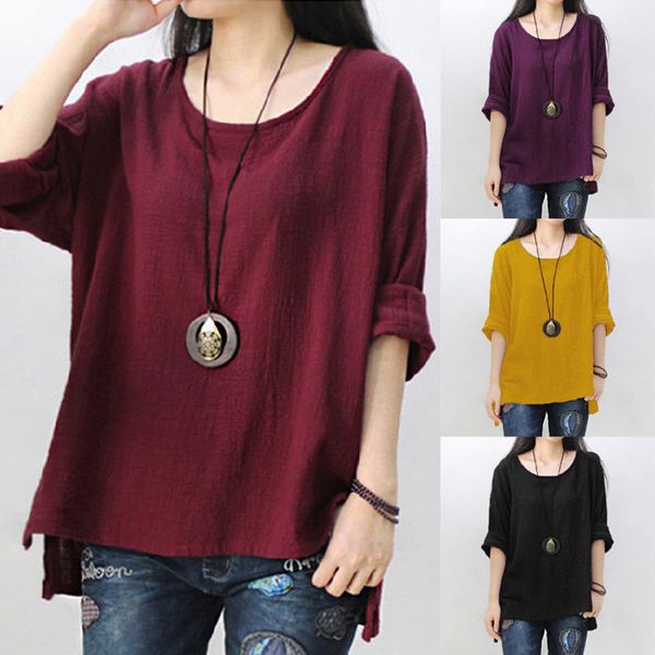 

retrieve effects colour shirt random pure linen t-shirt harajuku style women's long mouwen shirts, White