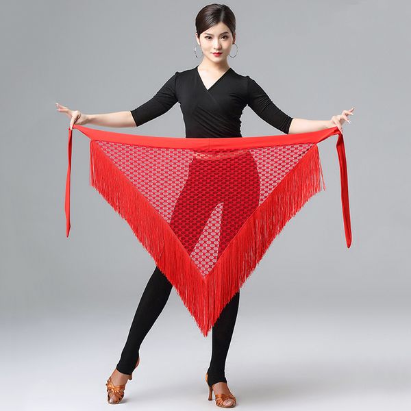 

new latin dance skirt triangle scarf short skirt tassel dance skirt female professional practice hip scarf vdb1342, Black;red