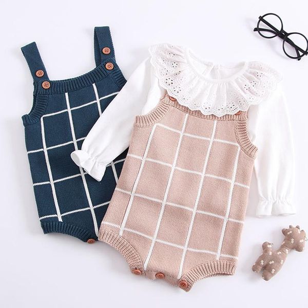 

jumpsuits born boys girls grid clothes spring autumn baby braces rompers knitted children, Blue