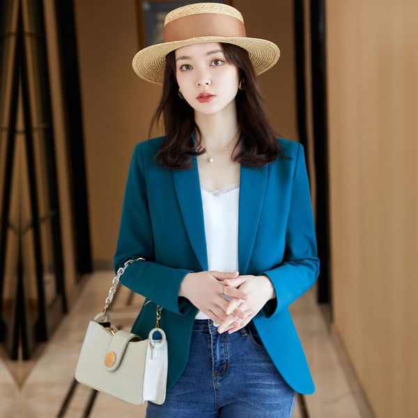 

women's suits & blazers korean blazer woman 2021 spring autumn long sleeve notched collar single button slim fit ol elegant coat, White;black