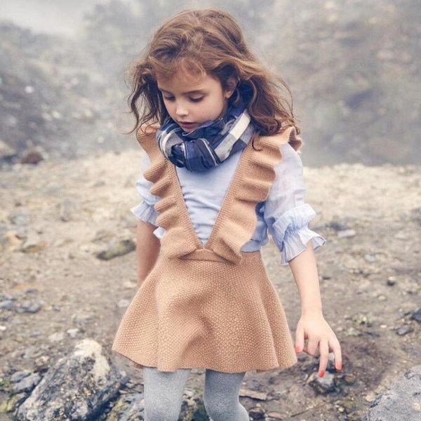 

skirts spring winter quality baby knitted skirt girls strap kids fashion children vintage flying sleeve 3 to 9 yrs, Blue