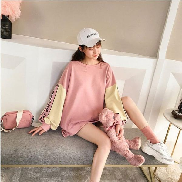 

women's hoodies & sweatshirts harajuku letter print lantern sleeve korean style student o-neck loose pullover female sweatershirts, Black