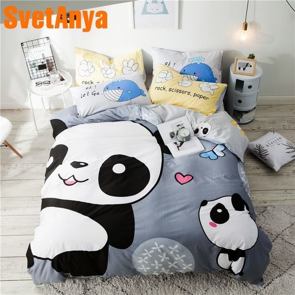 Svetanya Urso Panda Cama de Algodão Cartoon Conjuntos de cama dos desenhos animados (Fronha Flat ou Fitted Sheet Cobertor Cobertor) Double Queen Twin Y200417