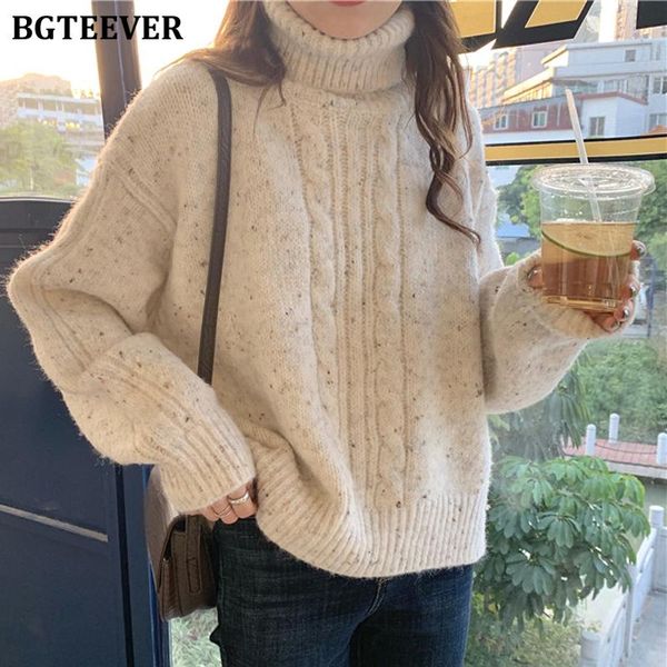 

women's sweaters bgteever thick turtleneck women winter twisted striped knitting female jumpers 2021 casual pullover, White;black