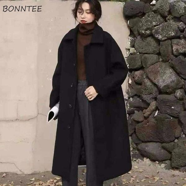 

women's wool & blends women female winter outwear coats warm windbreaker solid simple office elegant daily party date korean trendy chi, Black