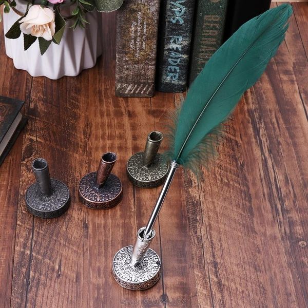 

vintage metal round insertion pen holder for feather quill dip pens school office supplies stationery student d08 20 dropship