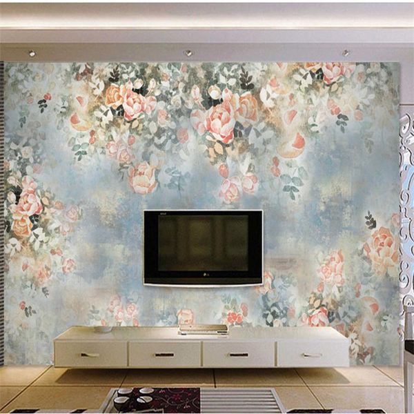 

wallpapers hand-painted murals flowers plants vintage oil painting american country style for living room background