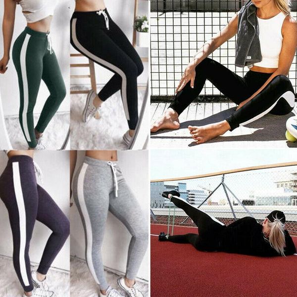 

women's pants & capris women workout skinny slim fitness clothes high waist cotton casual, Black;white
