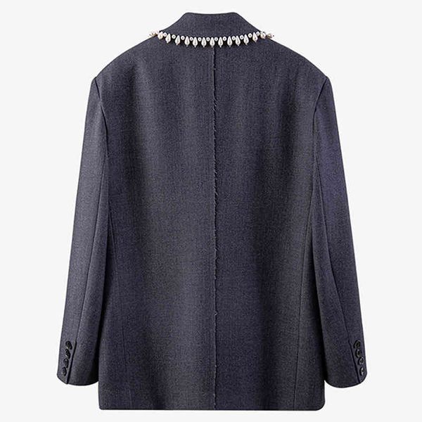 

women's suits & blazers [eam] women pearl temperament big size blazer notched collar long sleeve loose jacket fashion spring autumn 202, White;black