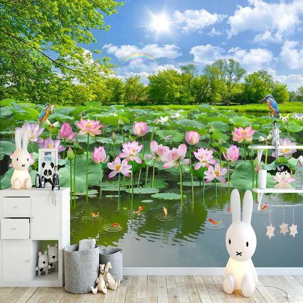 

wallpapers milofi 3d custom wallpaper rainbow lotus pond background