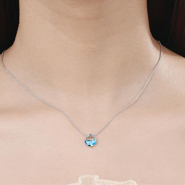 

chains small fresh style korean fashion jewelry accessories for women blue zircon silvery chain round choker necklace cadenas mujer, Silver