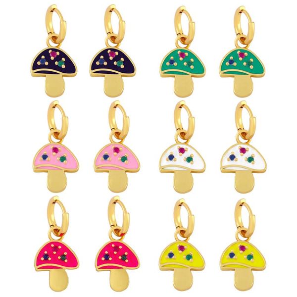 

hoop & huggie eyika design women cute mushroom gold color drop earrings colorful enamel zircon glossy earring unique chic ear jewelry, Golden;silver