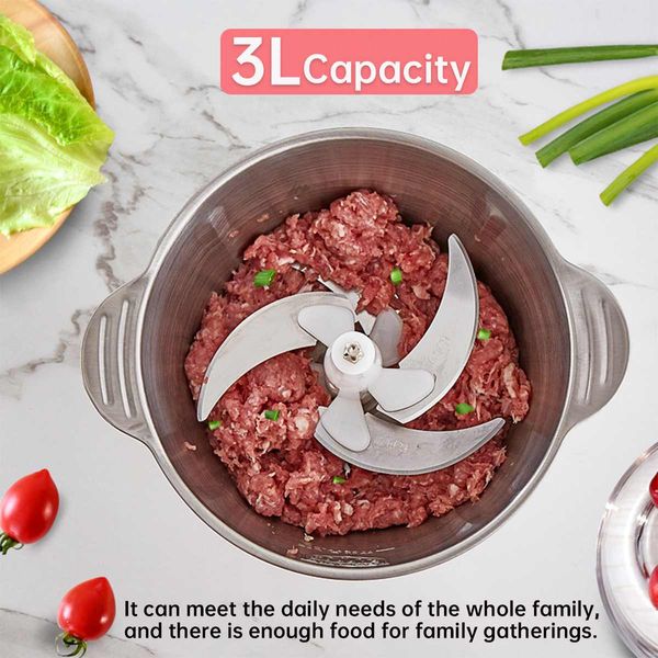 

2 speeds 12000rpm 3l electric meat grinder kitchen chopper 304 stainless steel mincer food processor garlic crusher slicer