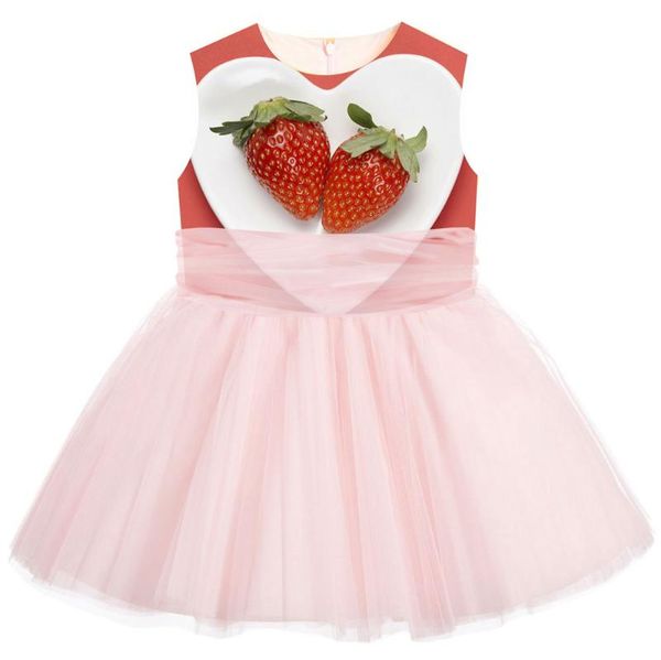 

girl's dresses kids girls wedding fruit strawberry print girl dress princess party pageant formal sleeveless lace tulle, Red;yellow