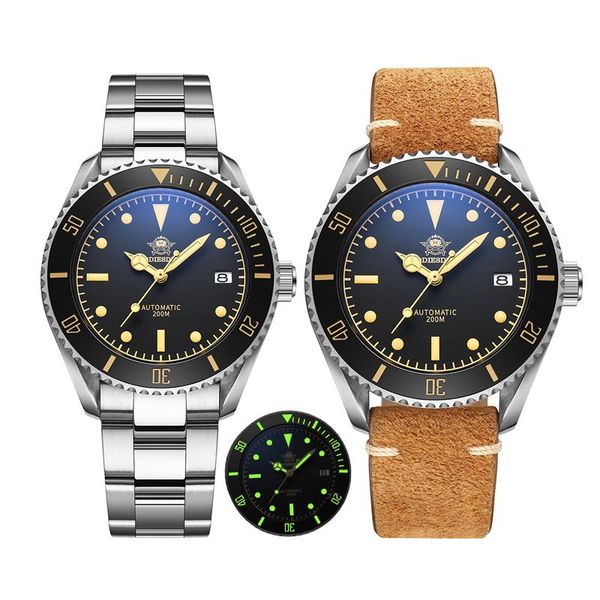 

wristwatches brand men watch nh35a automatic movement 200m diver waterproof relogio masculino swiss c3 retro super luminous, Slivery;brown